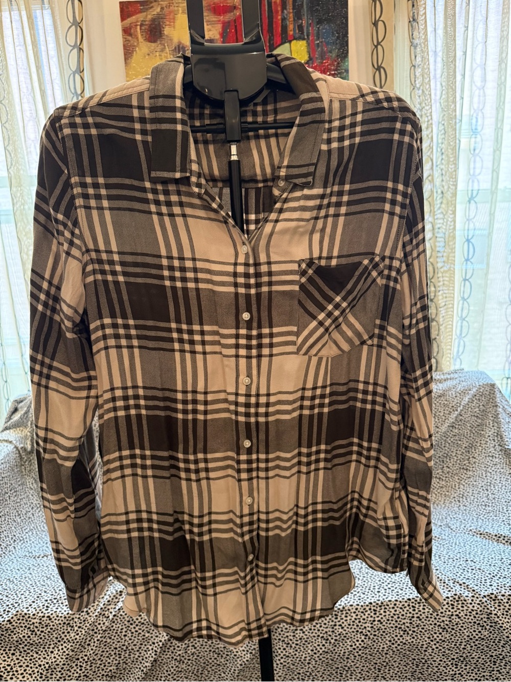 Lucky Brand Khaki and Cream Plaid Button-Down Shirt